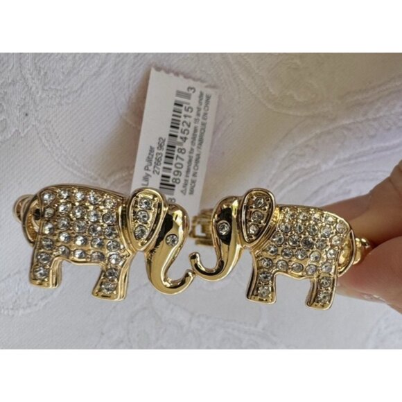 Lilly Pulitzer Elephant Cuff Bracelet Gold-tone Rhinestone Hinged Bracelet NWT - Picture 2 of 15
